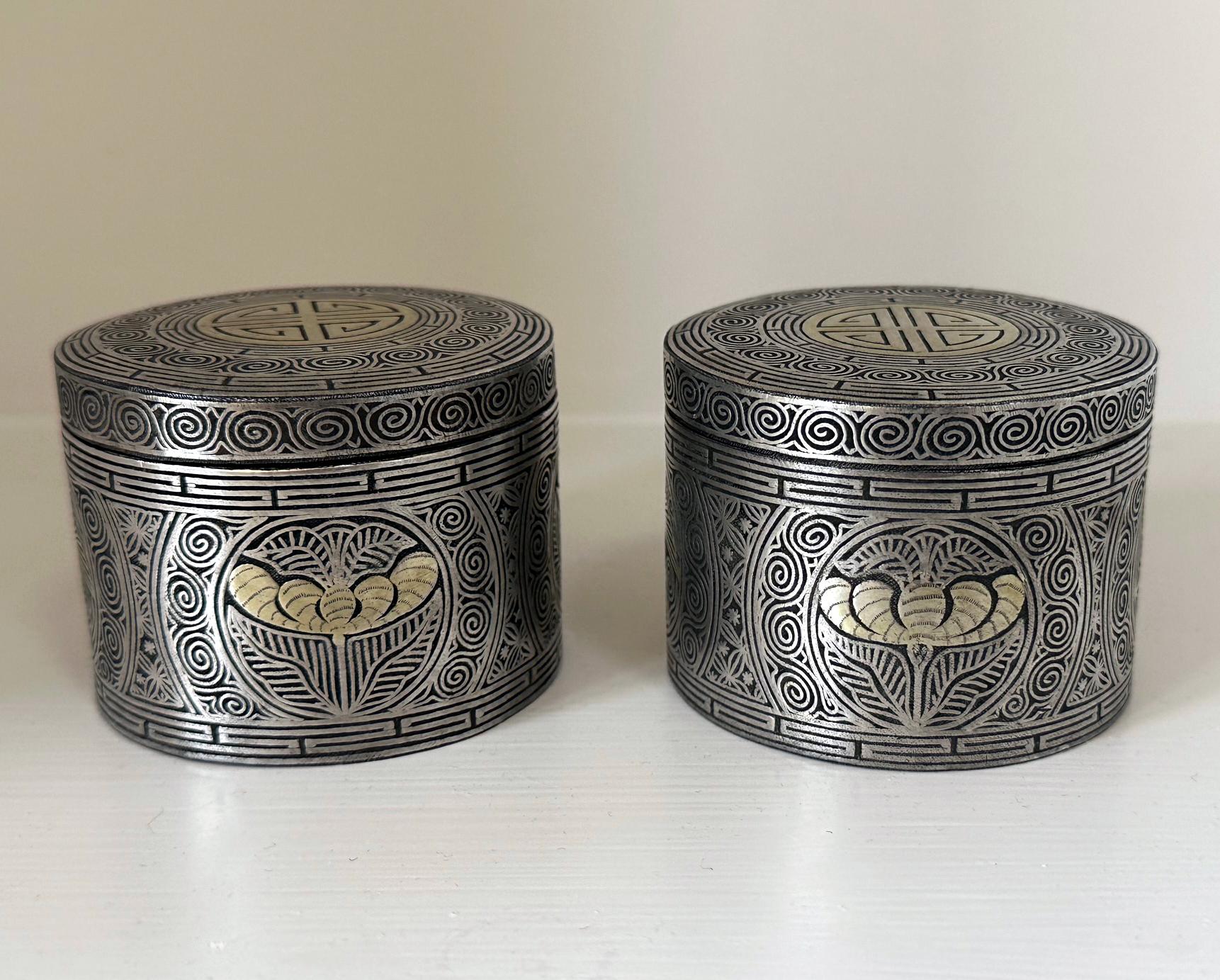 19th Century Pair Korean Iron Box with Silver Inlays Joseon Dynasty For Sale