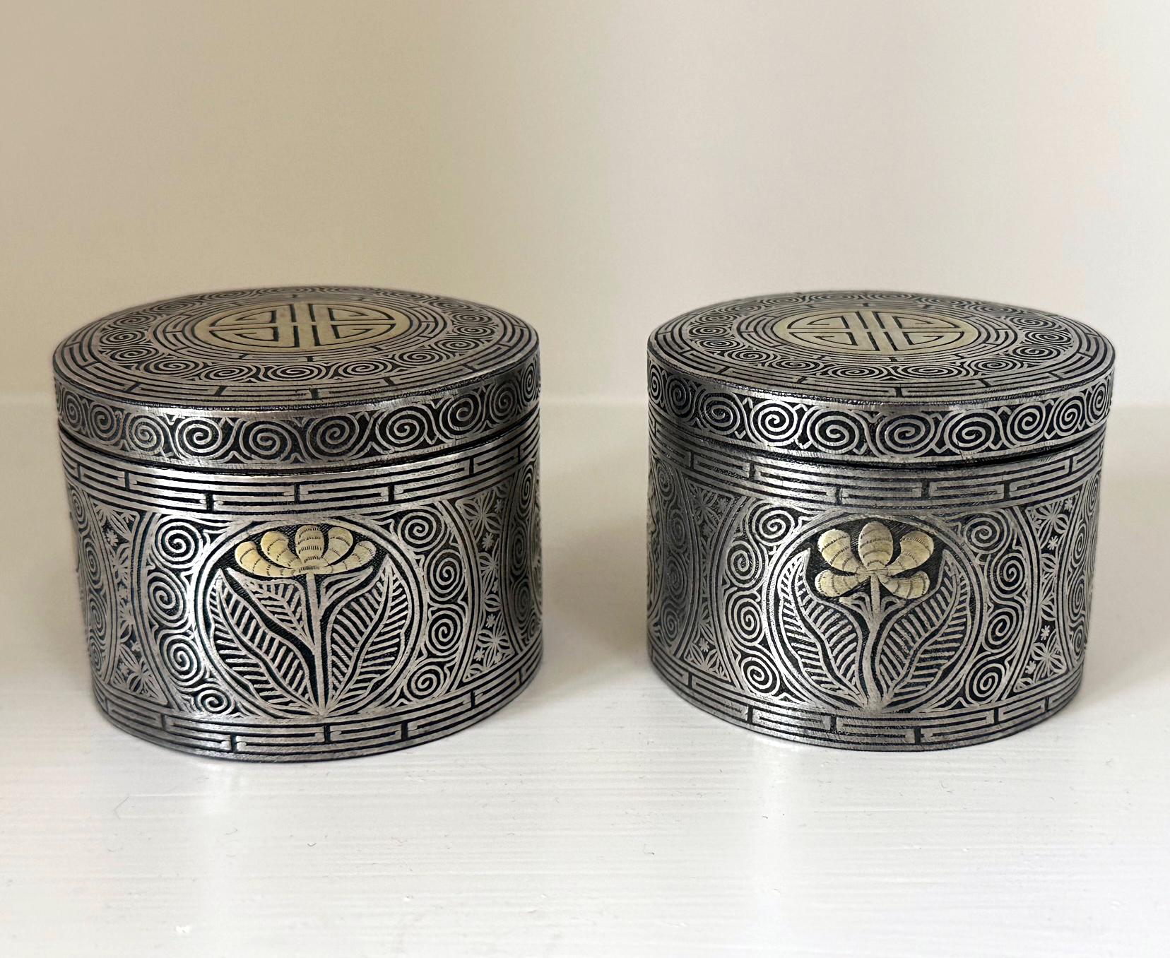 Pair Korean Iron Box with Silver Inlays Joseon Dynasty For Sale 1