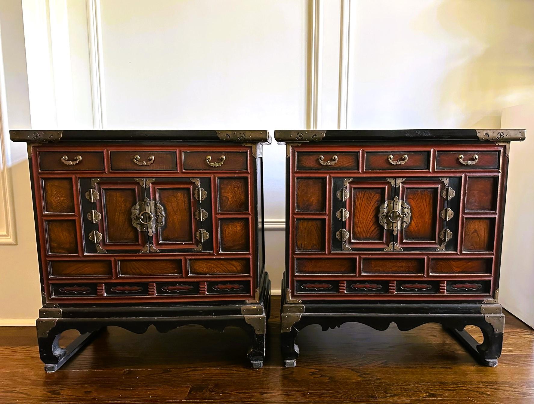A rare pair of Korean lacquered wood cabinet dated to the late Joseon Dynasty toward the end of the 19th century. The cabinet was known as 