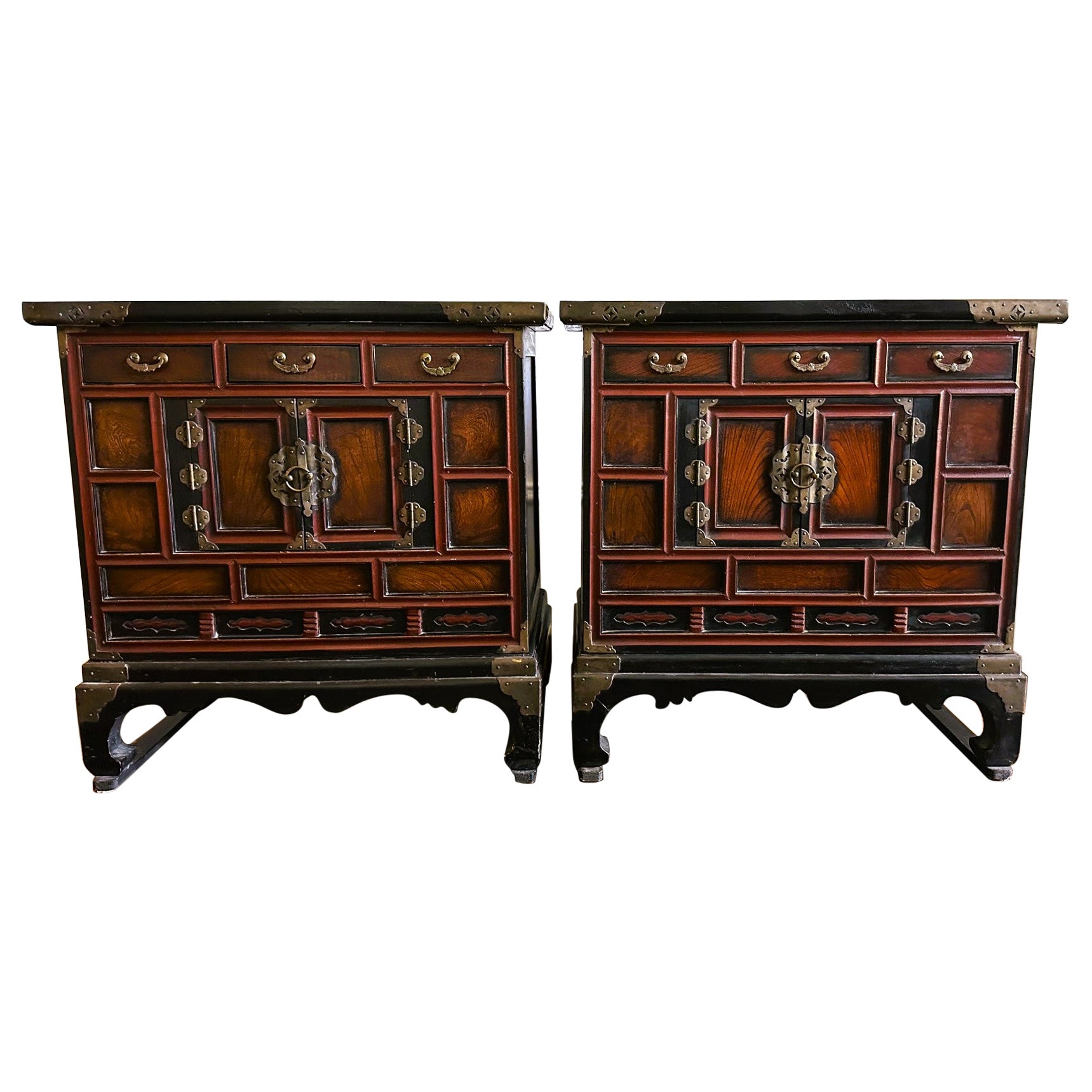 Pair Korean Lacquered Head side Chests Morijangs Joseon Dynasty