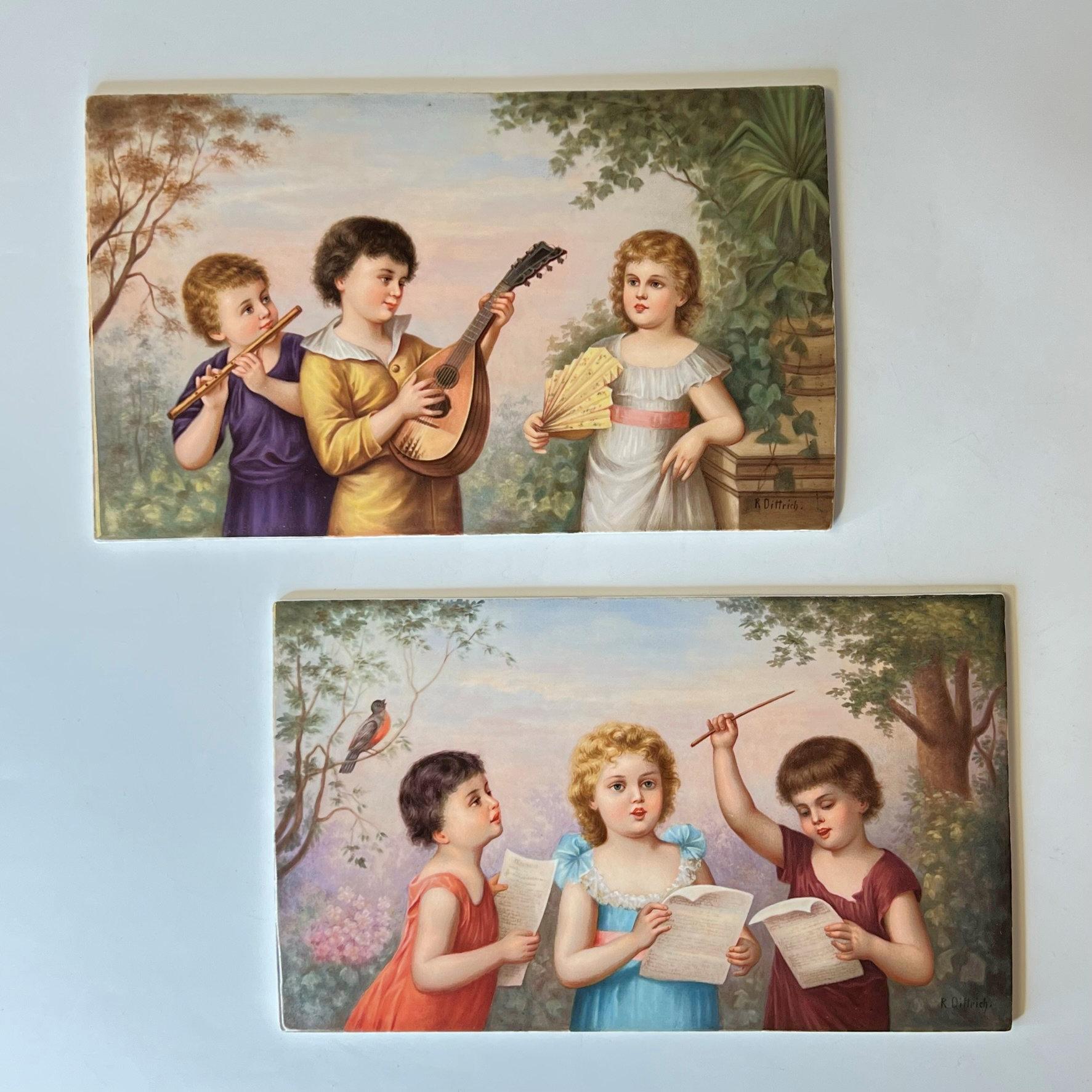 Pair KPM Porcelain Plaques After Franz Lefler For Sale