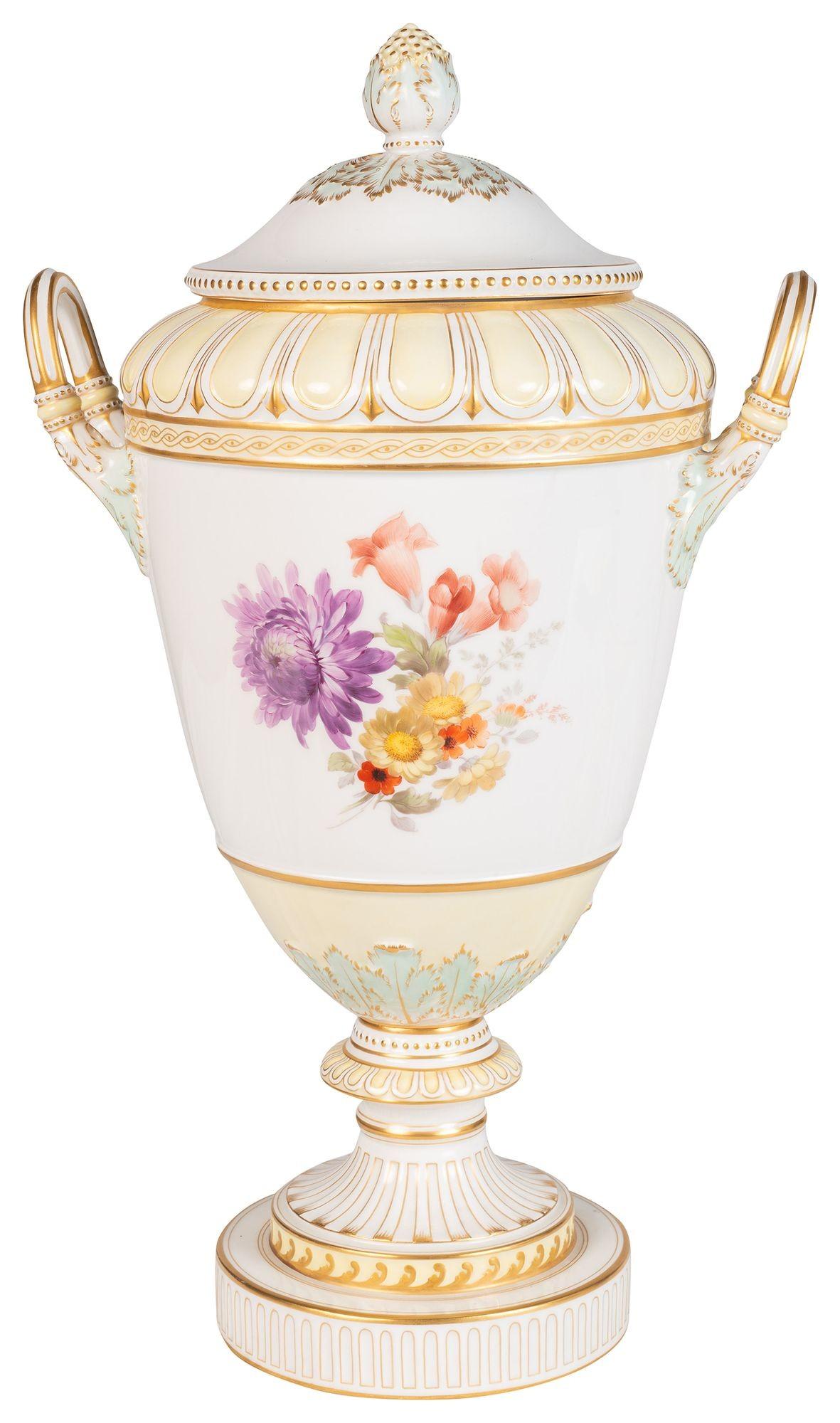 Austrian Pair KPM two handle porcelain vases, circa 1890 For Sale