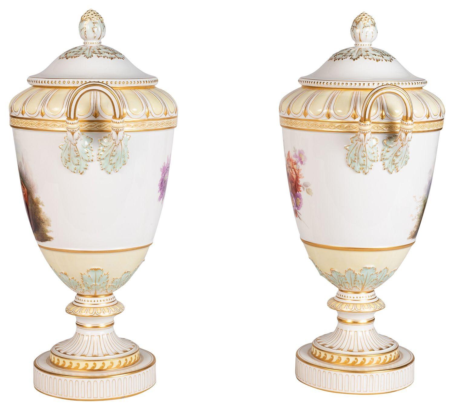 19th Century Pair KPM two handle porcelain vases, circa 1890 For Sale