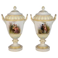Antique Pair KPM two handle porcelain vases, circa 1890