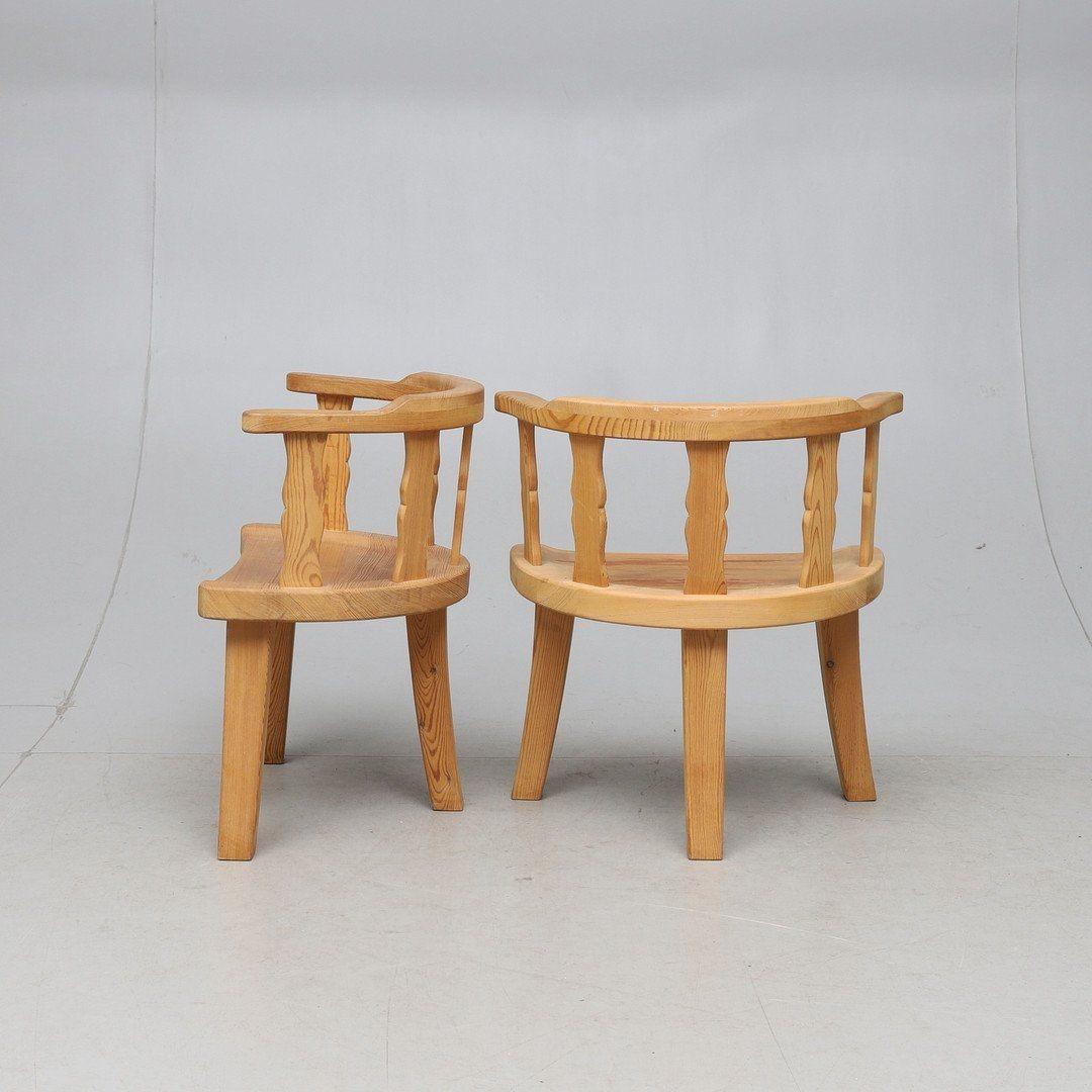 Mid-Century Modern Pair Krogenäs Møbler of Norway Pine Armchairs with 3 Legs, ca. 1960 For Sale