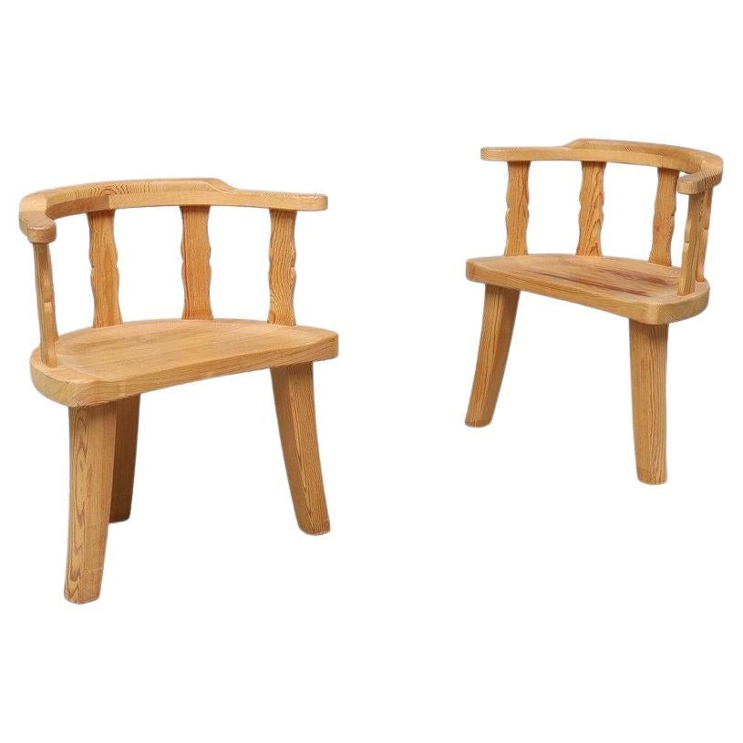 Pair Krogenäs Møbler of Norway Pine Armchairs with 3 Legs, ca. 1960 For Sale