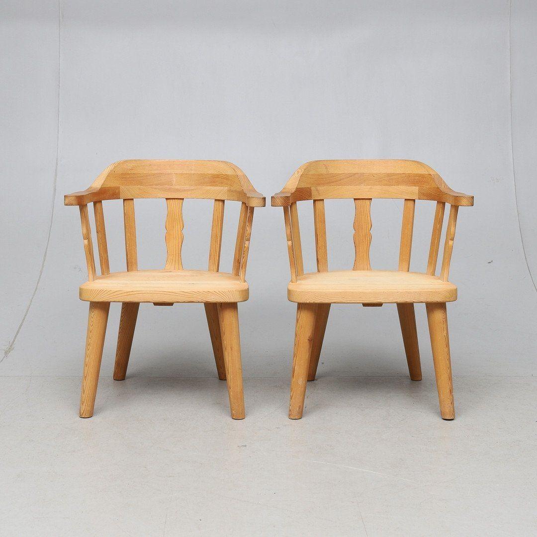Pair Krogenäs Møbler of Norway pine armchairs with four legs, ca. 1960. Simple yet distinctive, this delightful duo of four-legged armchairs in luminous Scandinavian unfinished pine are designed by Norwegian firm, Krogenäs Møbler. Designer
