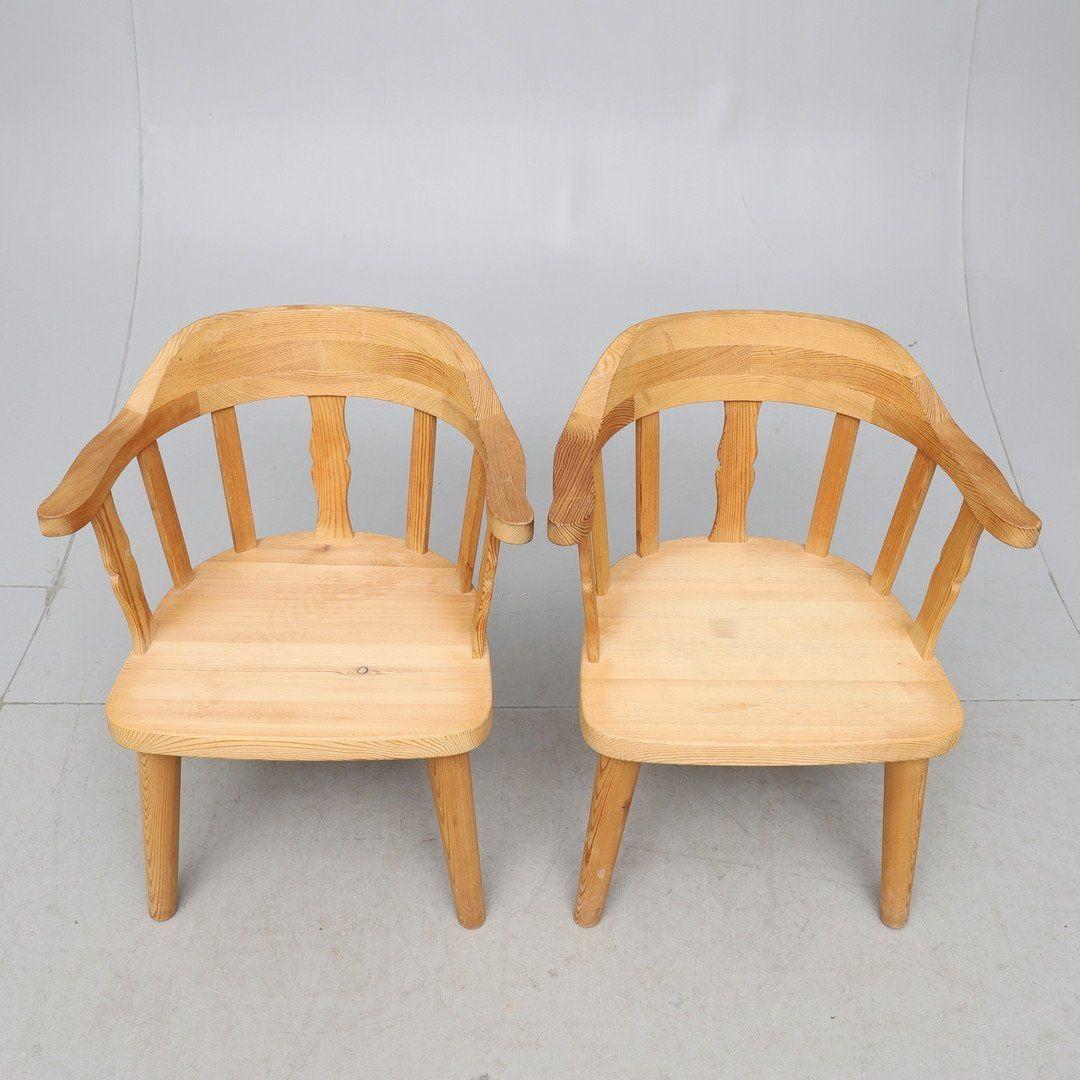 Mid-Century Modern Pair Krogenäs Møbler of Norway Pine Armchairs with 4 Legs, ca. 1960 For Sale