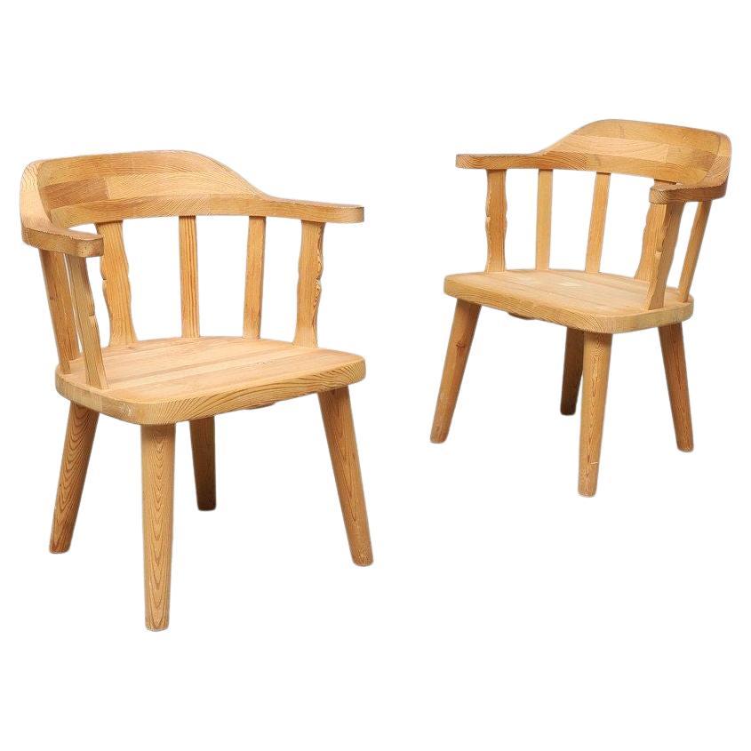 Pair Krogenäs Møbler of Norway Pine Armchairs with 4 Legs, ca. 1960 For Sale