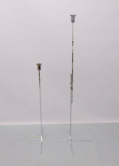 Pair Kurt Verson style Thin Line Adjustable Height Chrome Floor Lamps