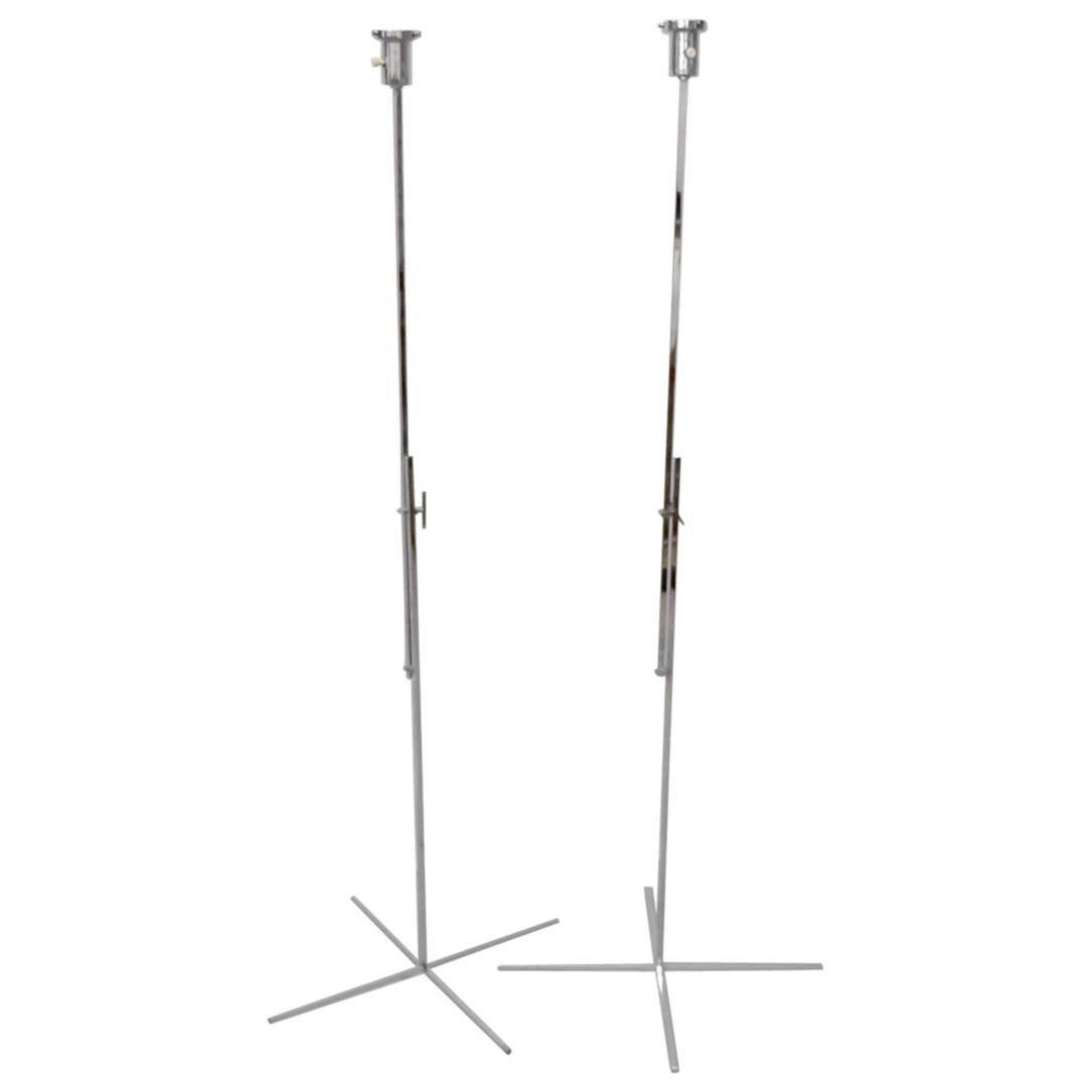 Pair Kurt Verson style Thin Line Adjustable Height Chrome Floor Lamps