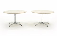 Pair La Fonda Tables by Charles & Ray Eames, Travertine, Chrome, Signed