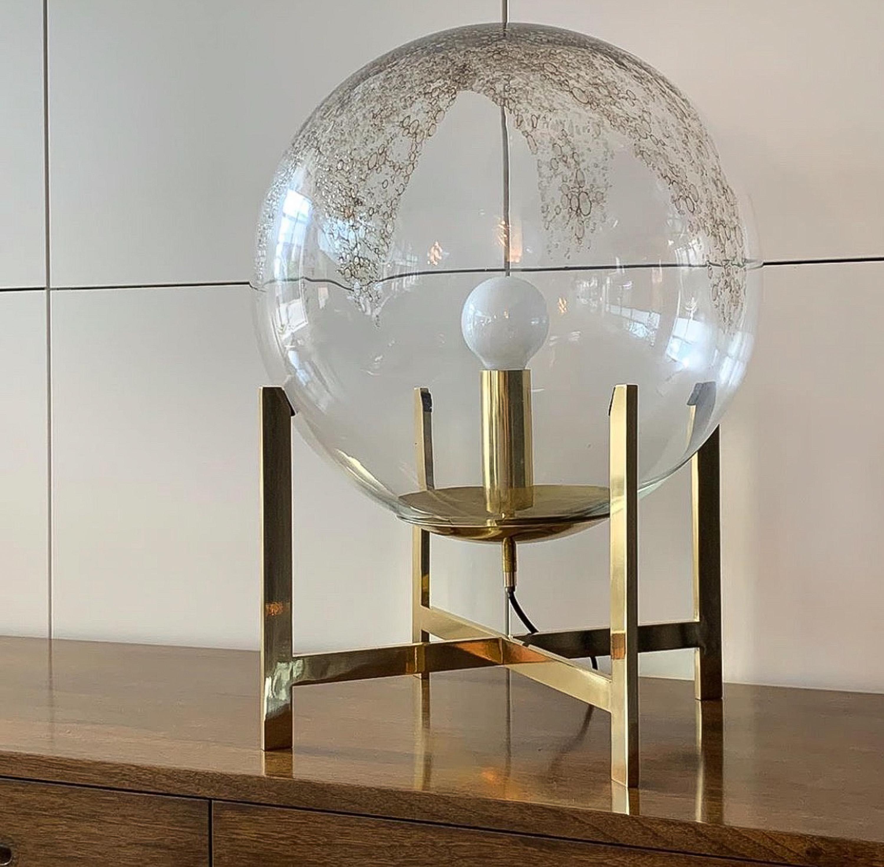 Mid-Century Modern Pair of La Murrina Murano Glass Globes and Brass Table Lamps