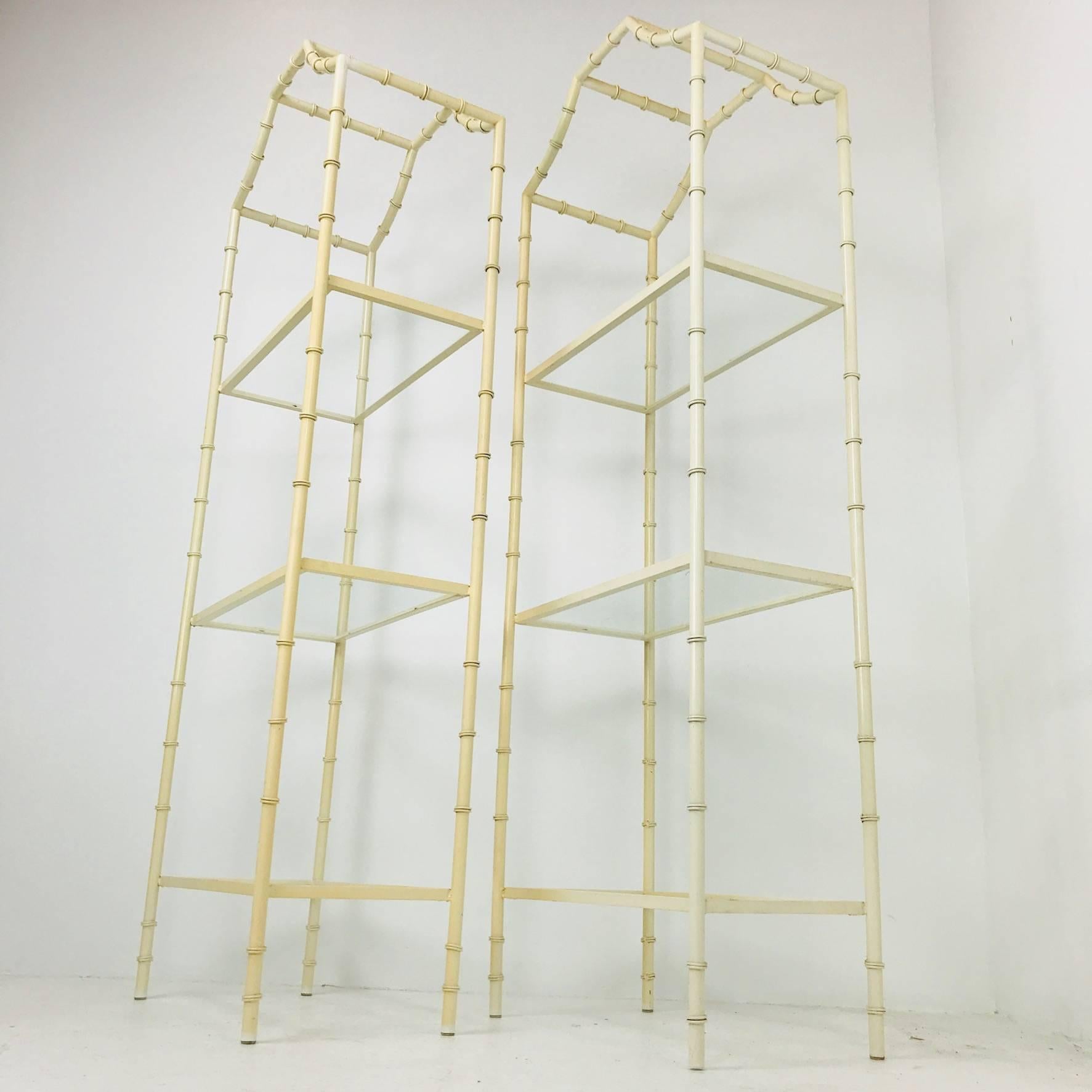 Pair of Lacquered Faux Bamboo Étagères with Glass Shelves 3