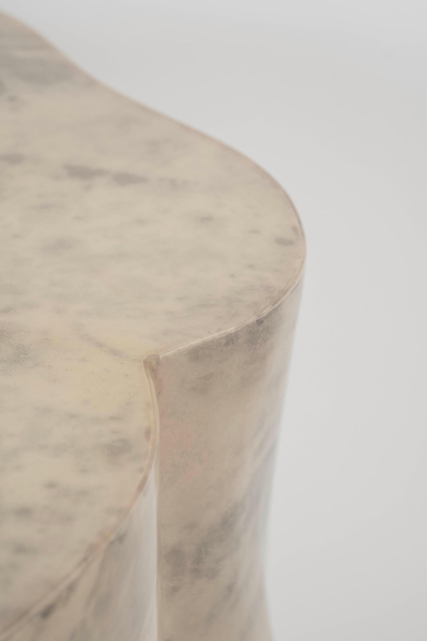 Profoundly chic pair of lacquered cream and grey goatskin organically formed occasional tables. Sold individually in our other listing.