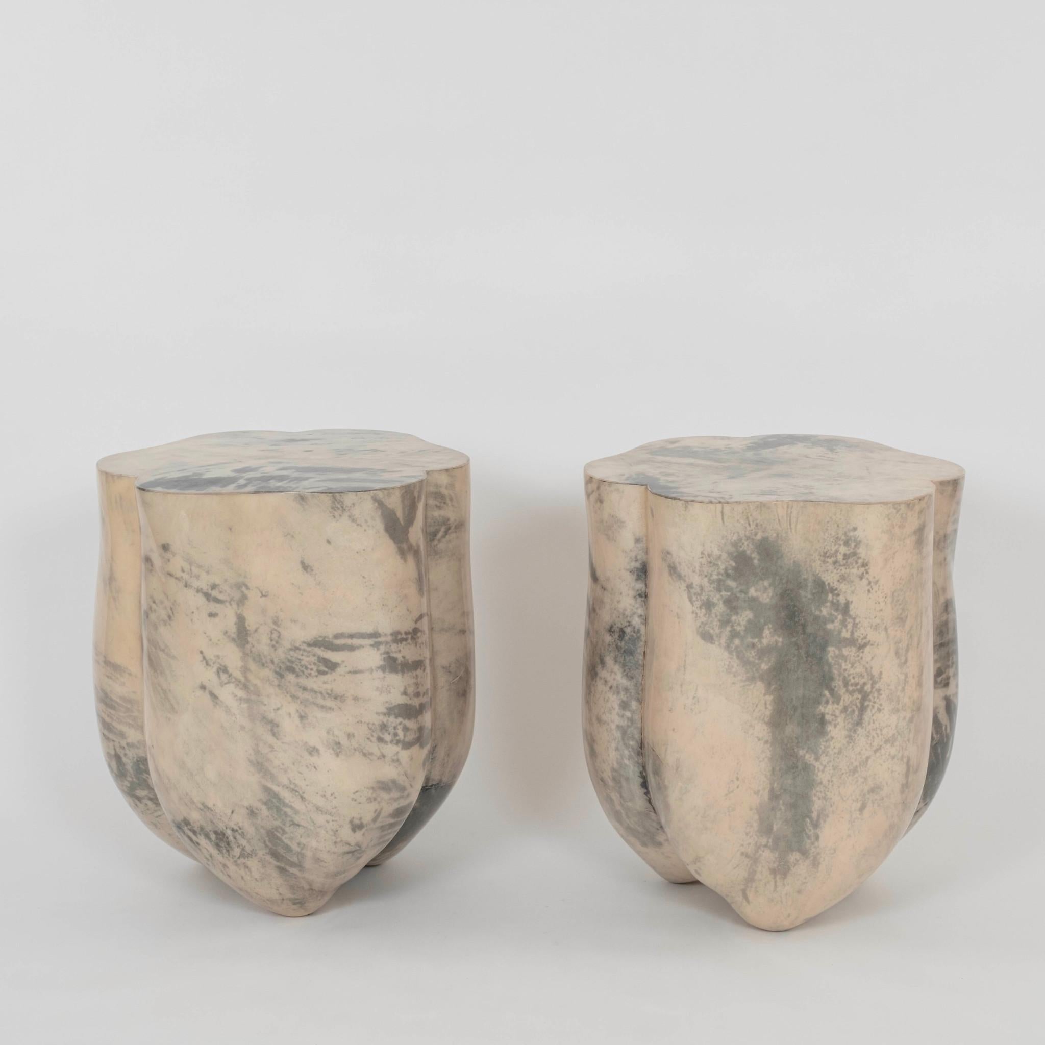 Pair Lacquered Goatskin Cloud Tables For Sale 2