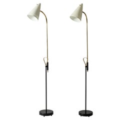 Pair Lacquered Metal & Brass Floor Lamps by Falkenbergs Belysning, Sweden, 1950s