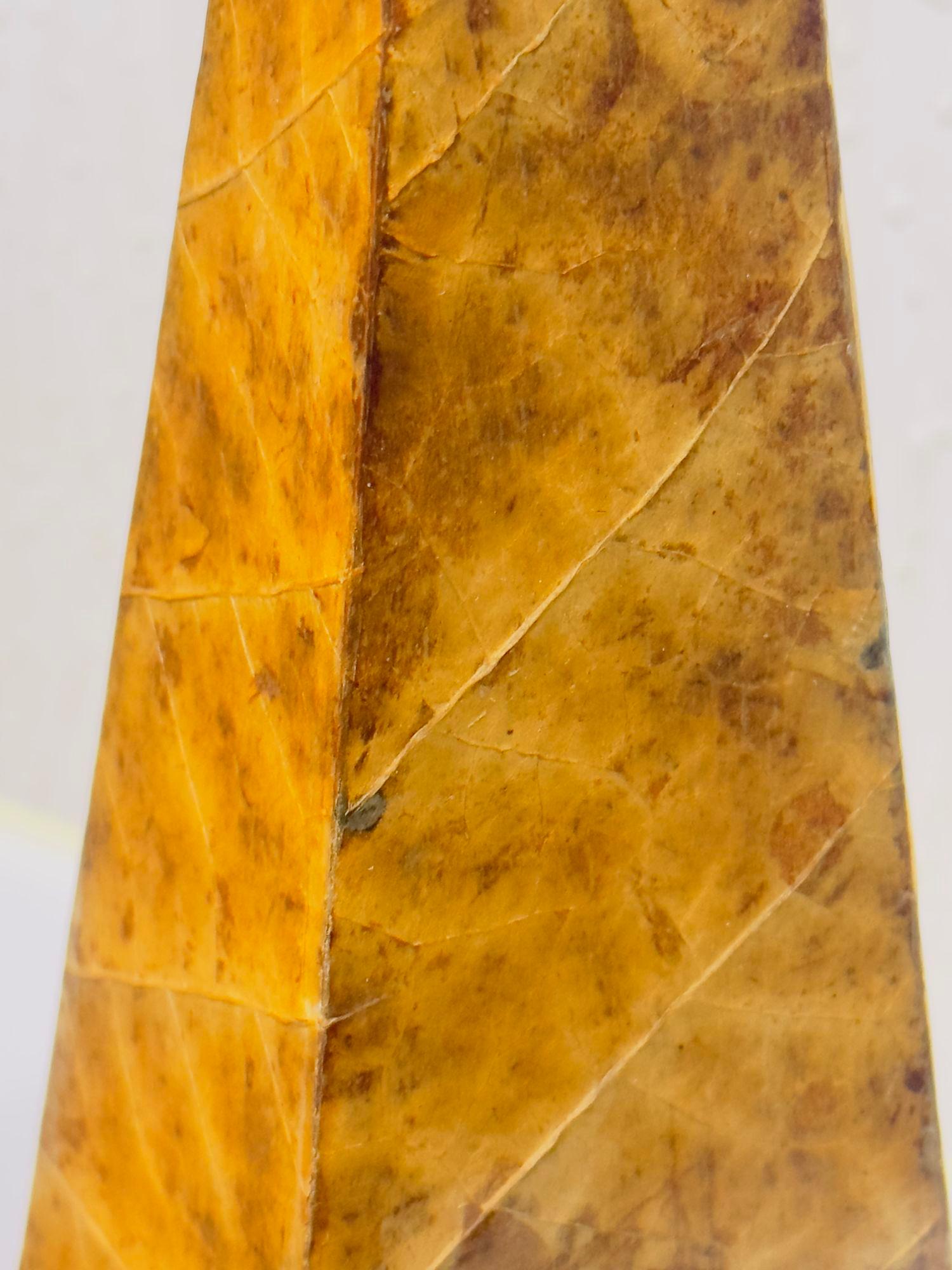 Gold Leaf Pair Lacquered Tobacco Leaf Obelisk, Giovanni Patrini, Italy 1980 For Sale