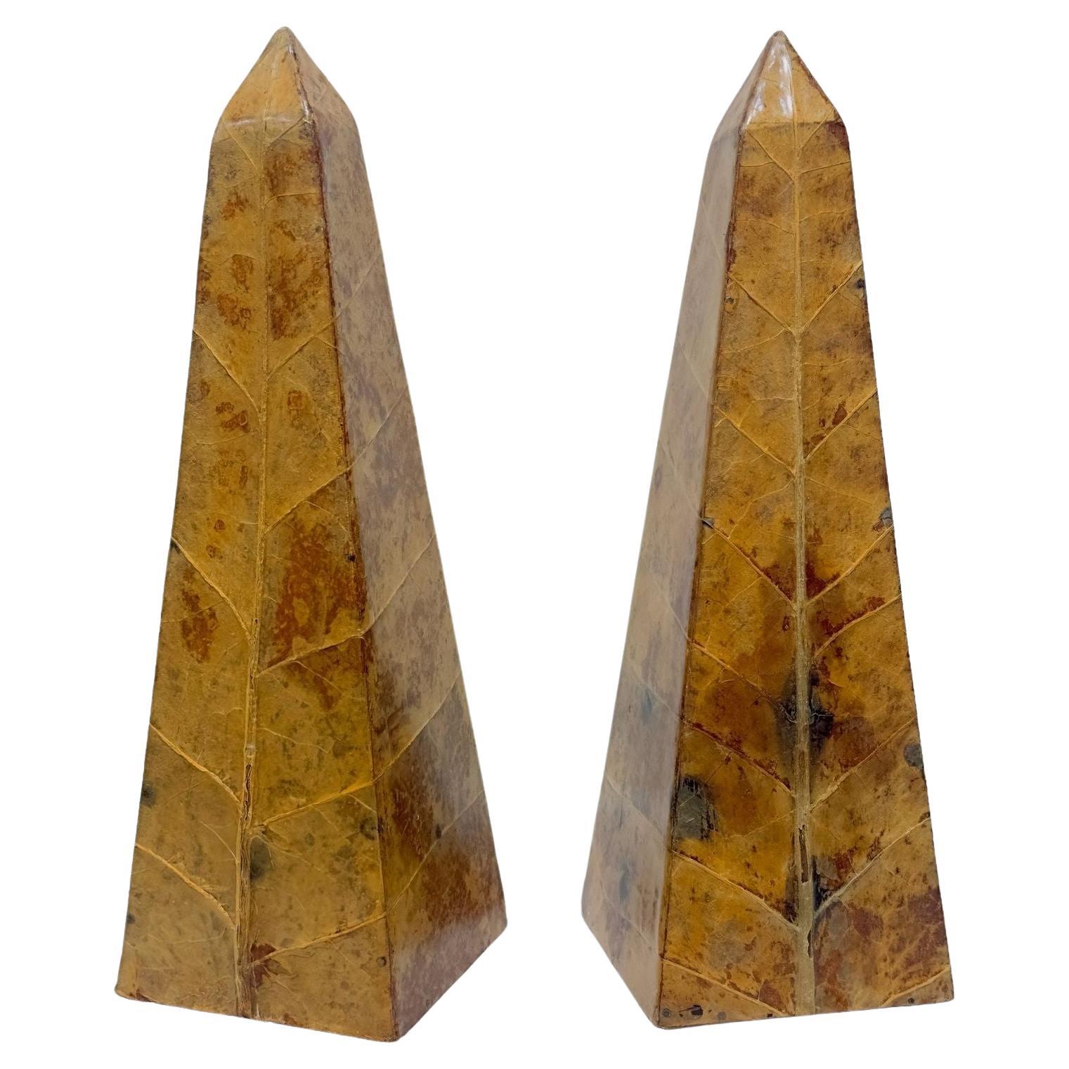 Pair Lacquered Tobacco Leaf Obelisk, Giovanni Patrini, Italy 1980 For Sale