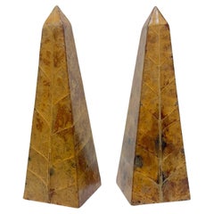 Vintage Pair Lacquered Tobacco Leaf Obelisk, Giovanni Patrini, Italy 1980
