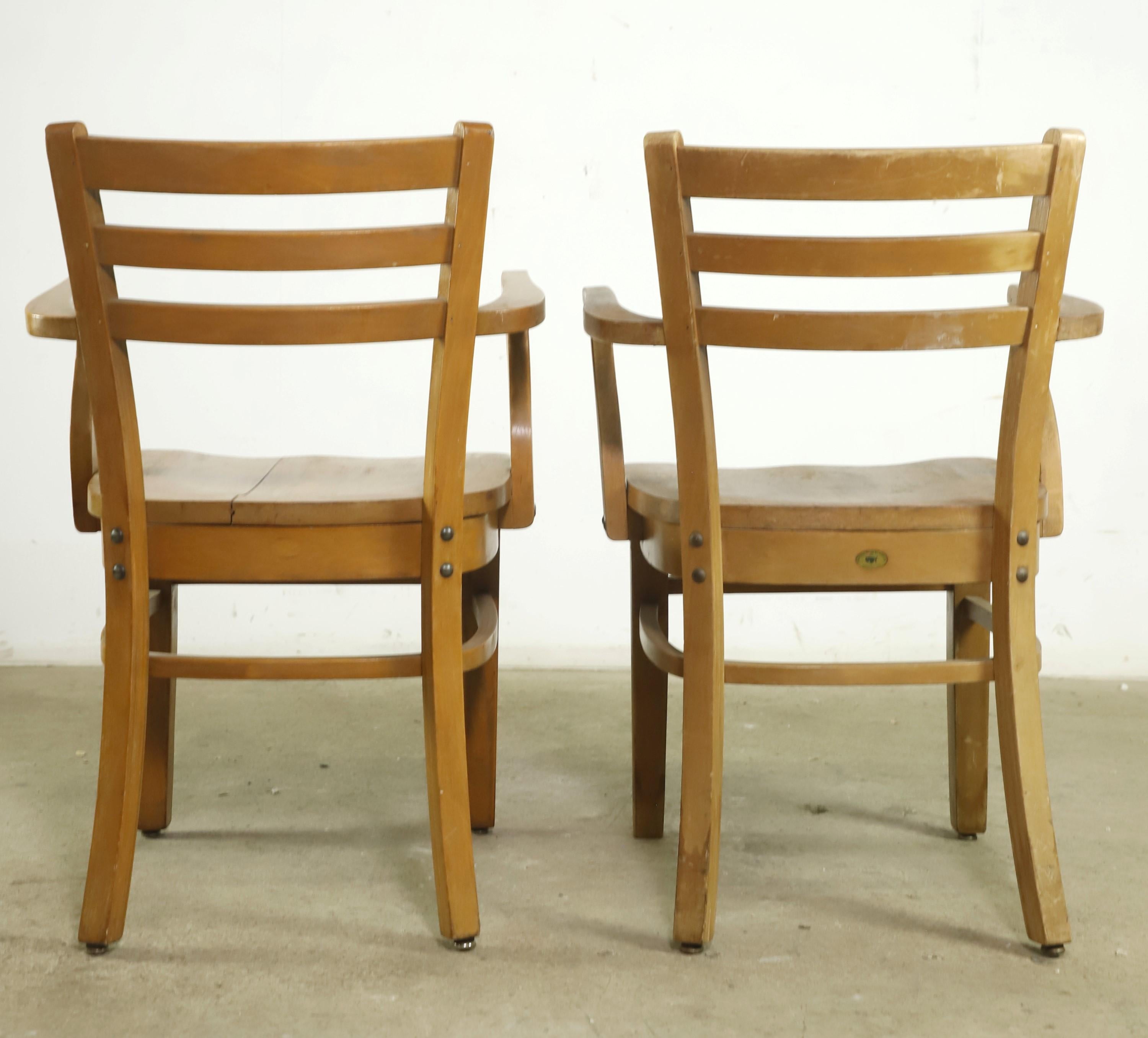 Pair Ladderback Solid Maple Arm Chairs National Store Fixture Co In Good Condition In New York, NY