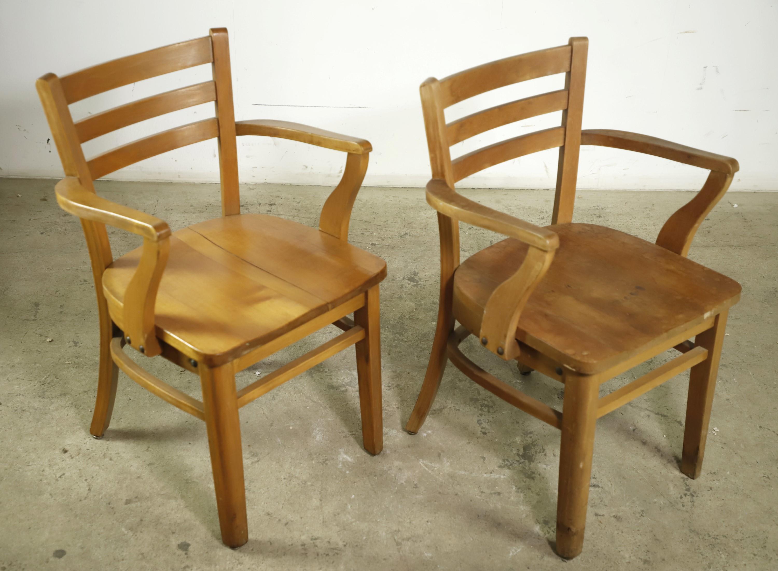 20th Century Pair Ladderback Solid Maple Arm Chairs National Store Fixture Co