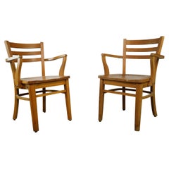 Used Pair Ladderback Solid Maple Arm Chairs National Store Fixture Co