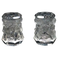Pair Lalique School Frosted Figural Glass Toothpicks Holders with Cherubs, 1920