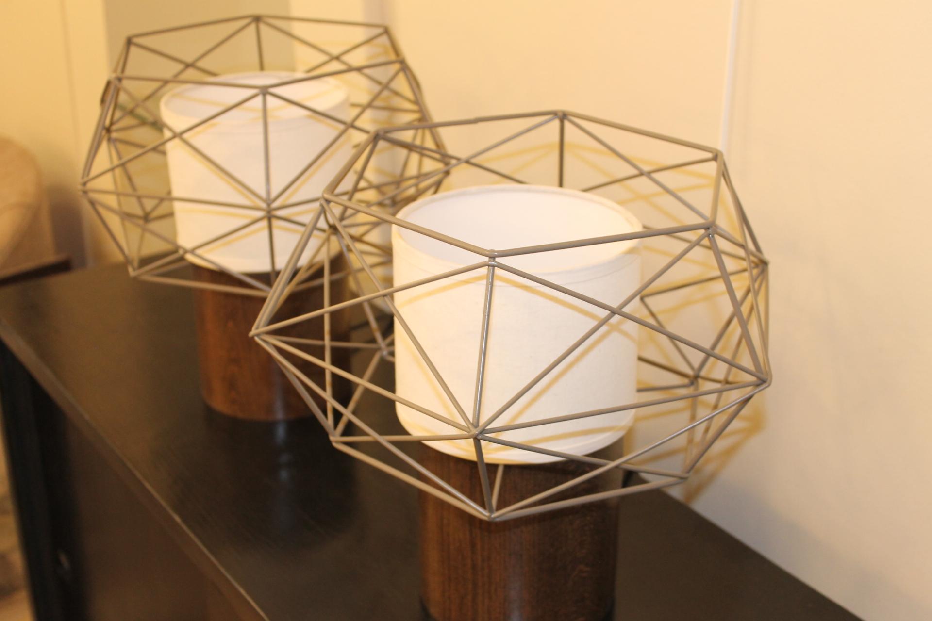 Pair Lamps, Modernist, Metal, Geometric For Sale 2