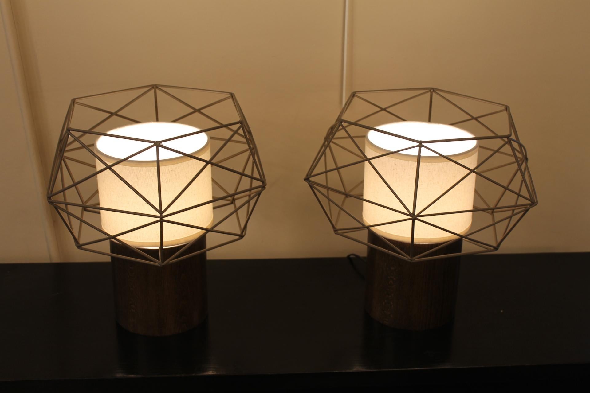 Aesthetic Movement Pair Lamps, Modernist, Metal, Geometric For Sale