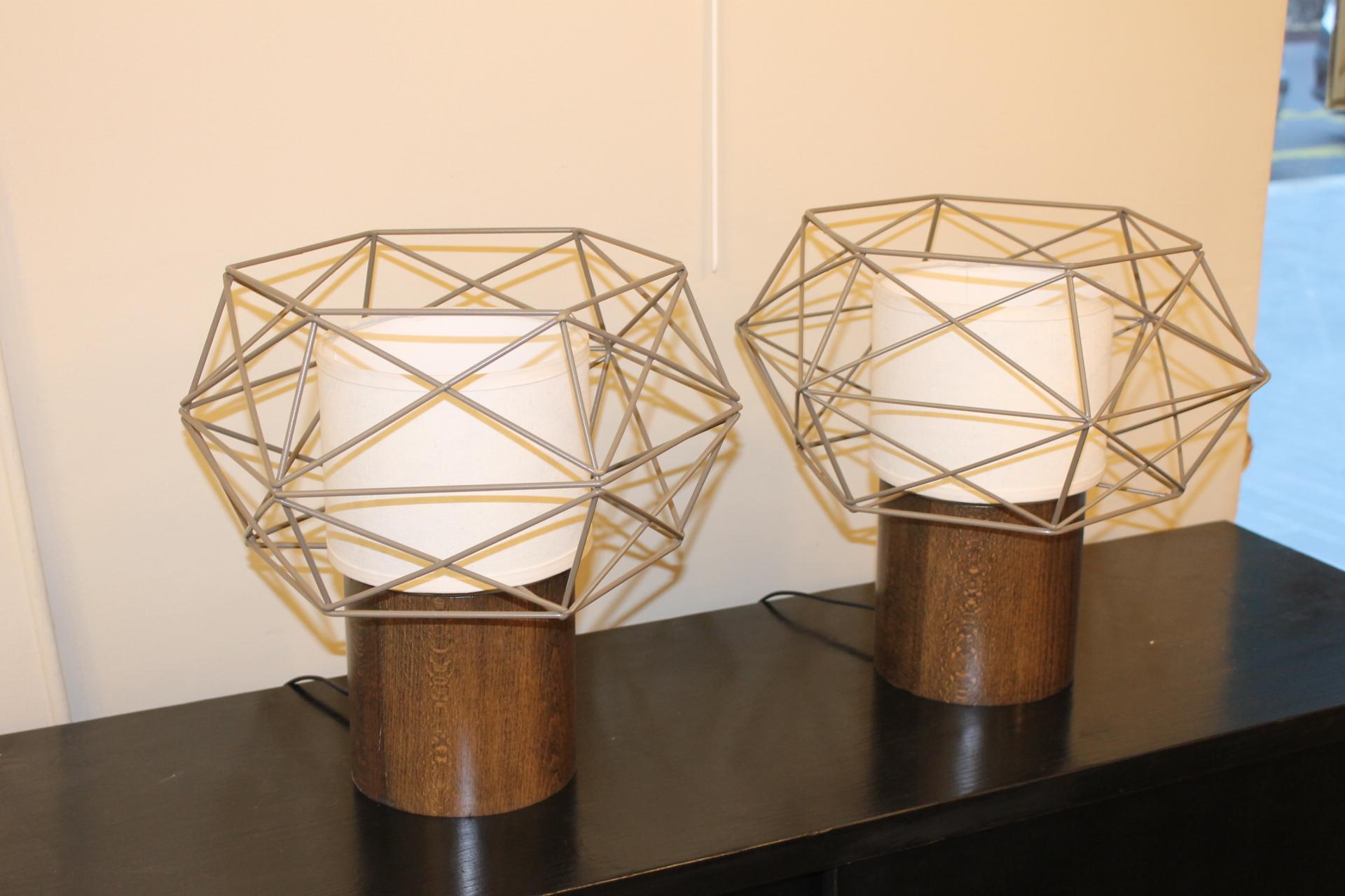 Pair Lamps, Modernist, Metal, Geometric For Sale 1