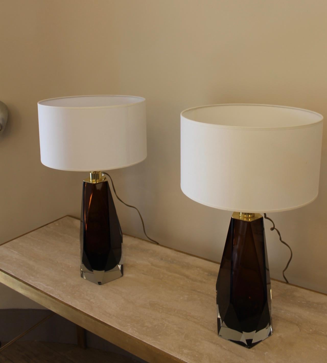 Pair Lamps, Murano, Toso, Modern, Smoked Brown For Sale 18