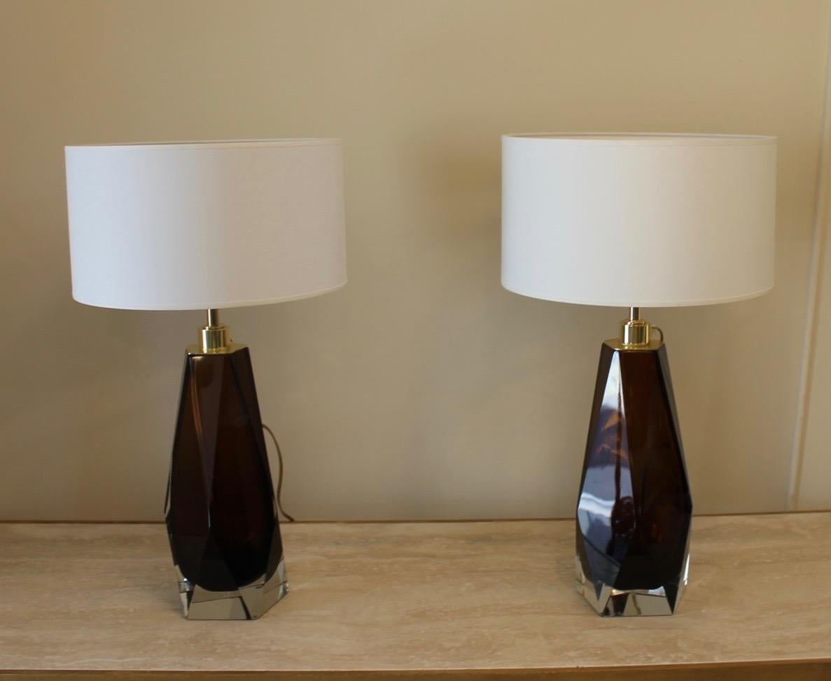 Aesthetic Movement Pair Lamps, Murano, Toso, Modern, Smoked Brown For Sale