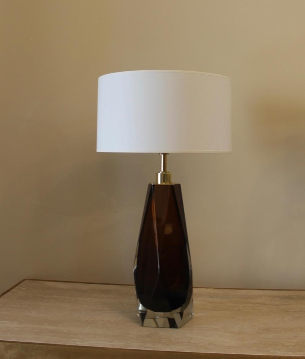 Hand-Crafted Pair Lamps, Murano, Toso, Modern, Smoked Brown For Sale