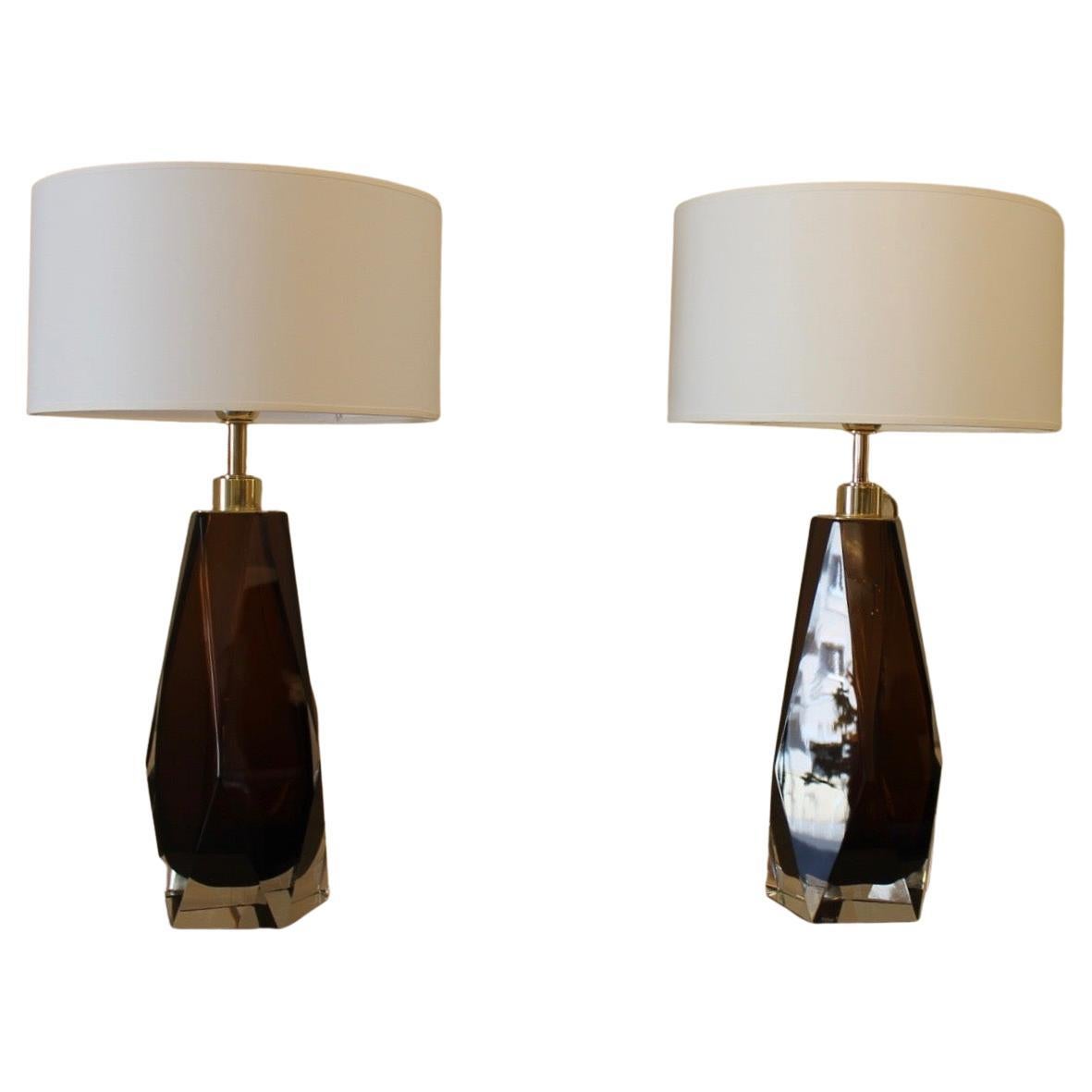 Pair Lamps, Murano, Toso, Modern, Smoked Brown For Sale