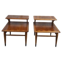 Vintage Pair Lane Acclaim Mid-Century Modern Walnut Dovetail 2 Tier End Tables