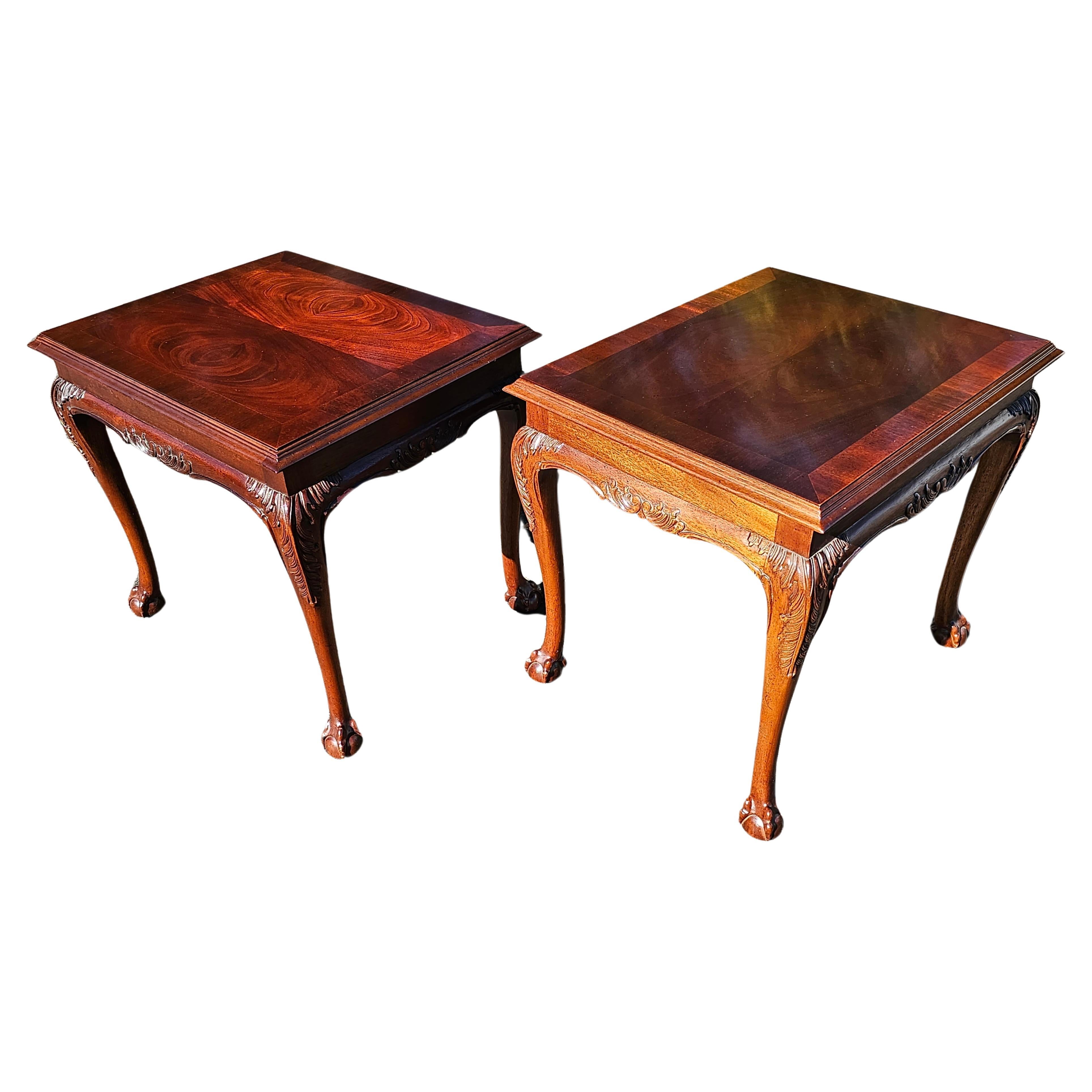 American Pair Lane Altavista Virginia Chippendale Mahogany with Ball Claw Feet Tables For Sale