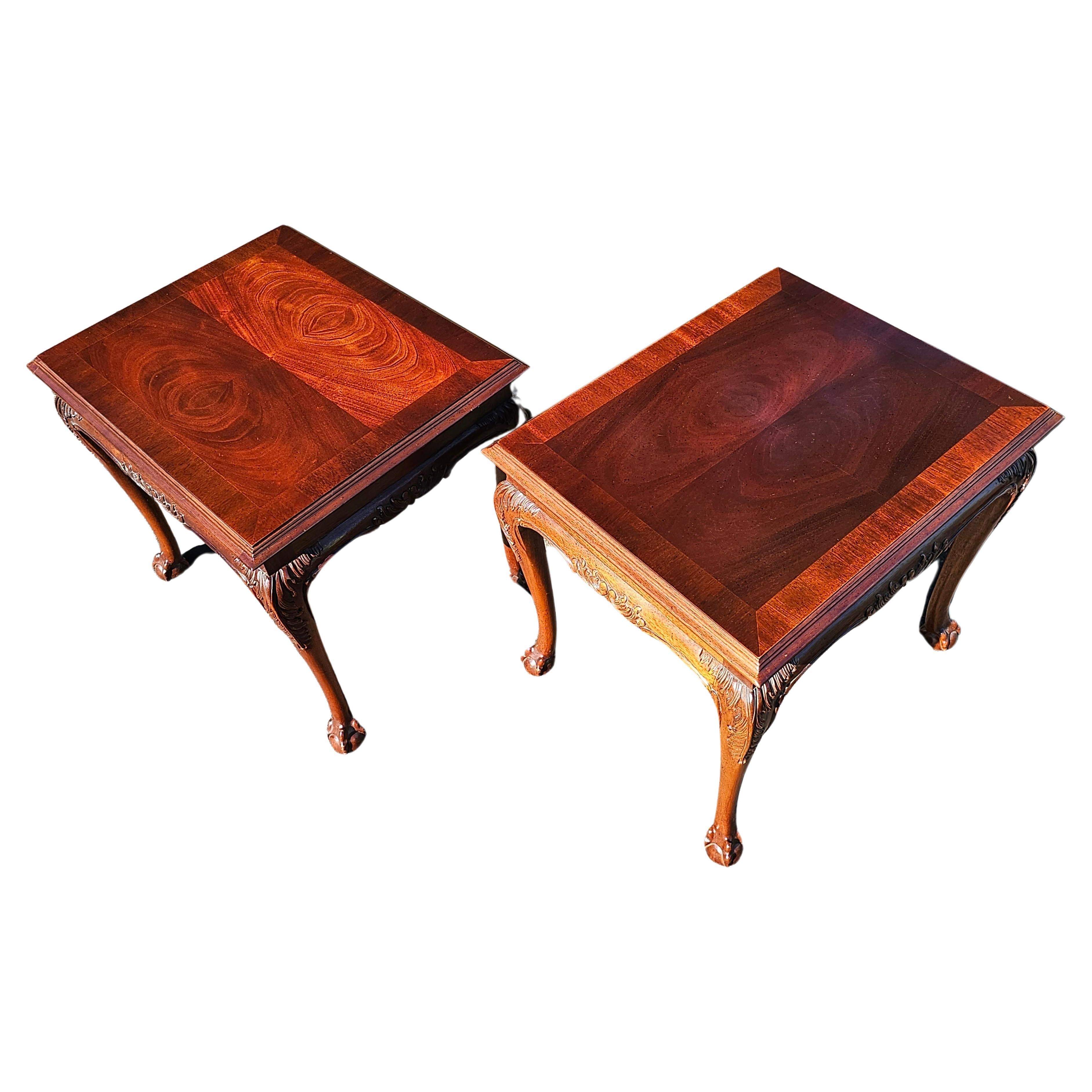 Pair Lane Altavista Virginia Chippendale Mahogany with Ball Claw Feet Tables In Good Condition For Sale In Germantown, MD