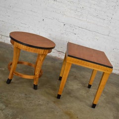 Pair Lane Art Deco Revival End Tables Wood Black Accents 1 Rectangle 1 Round