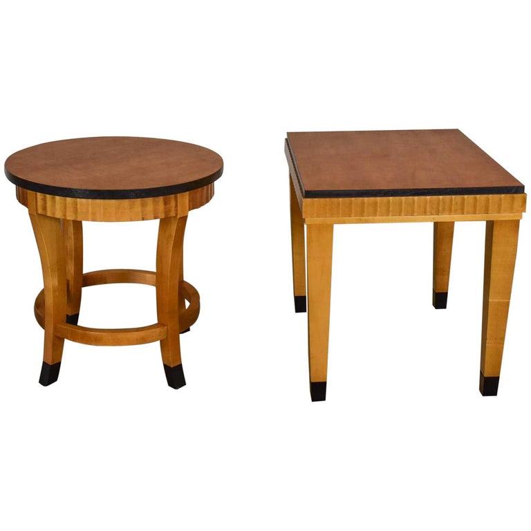 Pair Lane Art Deco Revival End Tables Wood Black Accents 1 Rectangle 1