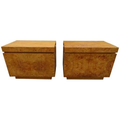 Pair of Lane Burl Wood Milo Baughman Style Nightstands Lane Mid-Century Modern