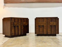 PAIR Lane Staccato Brutalist Nightstands - Vintage Mid Century Bedside Tables