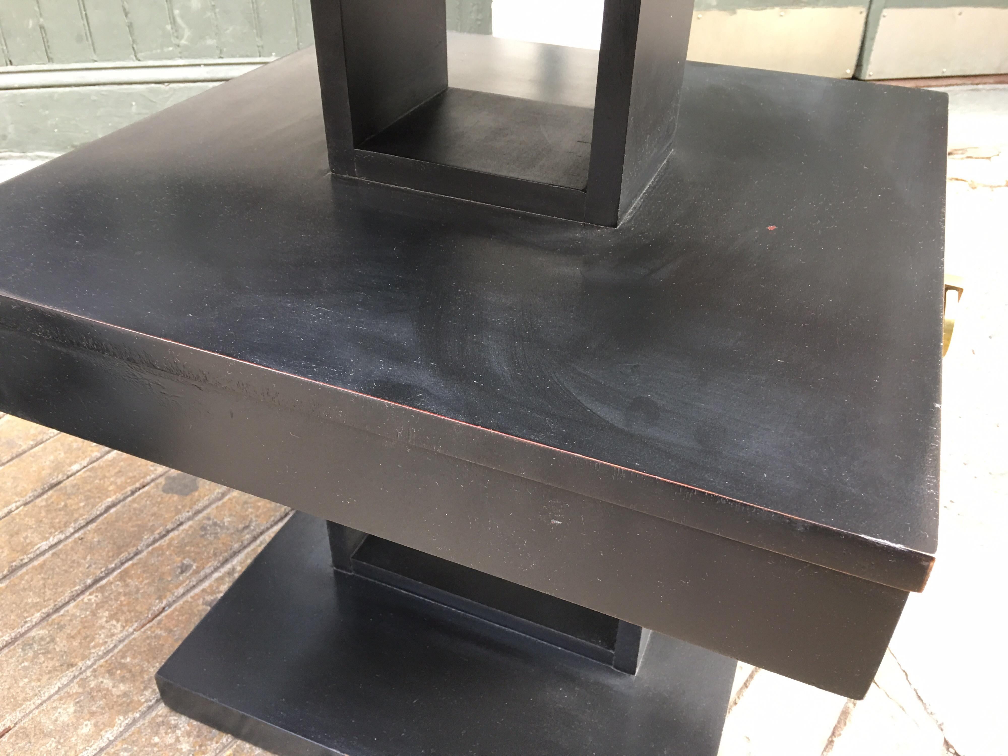 Pair of Lane Stacked End Tables in Black In Fair Condition In Philadelphia, PA