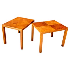 Pair Lane Walnut Parson Style Sofa Side Coffee Tables Used Cabin Modern