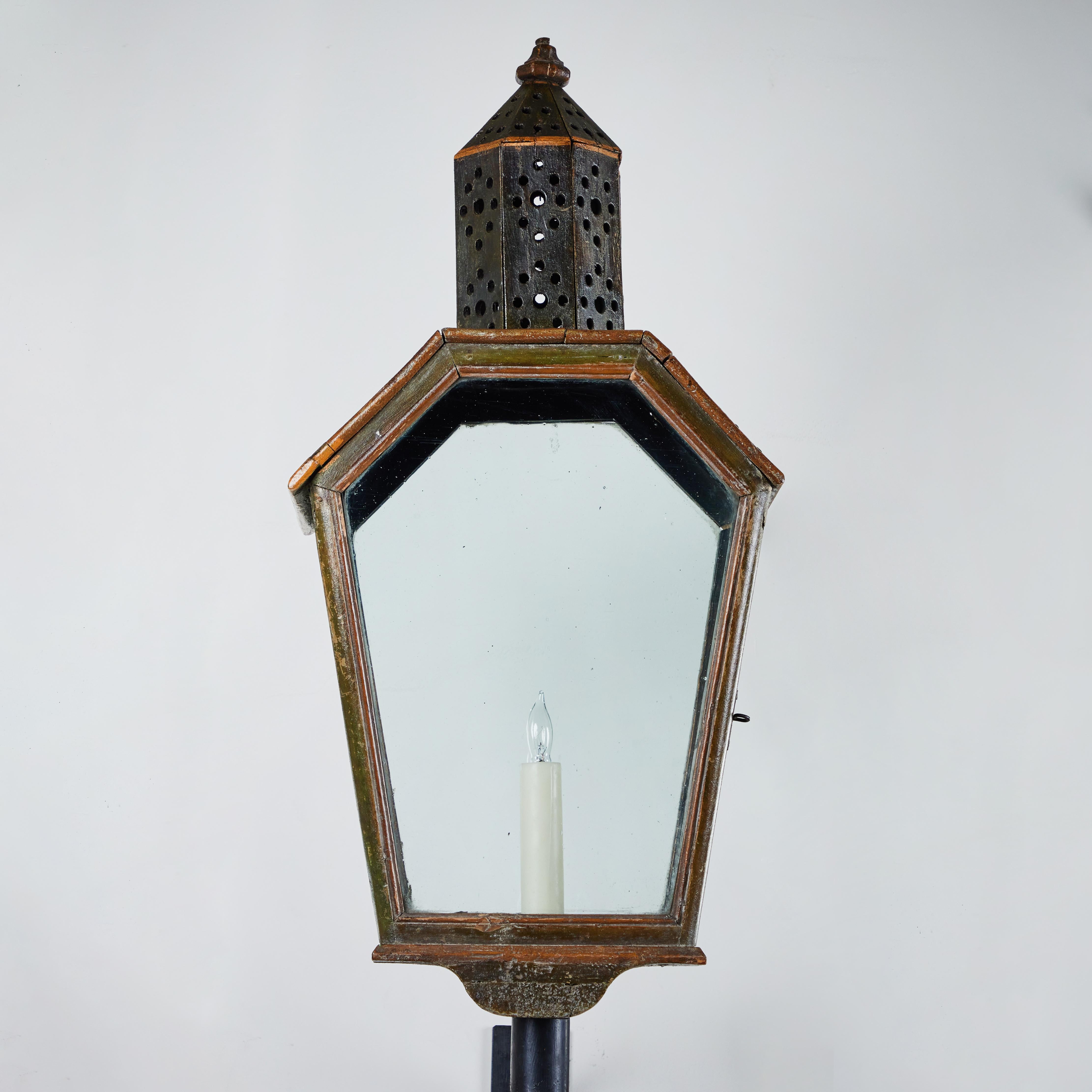 Hand-Carved Pair Lantern Sconces For Sale