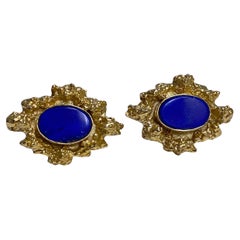 Pair Lapis 14K Gold Cufflinks C.1970