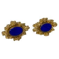 Pair Lapis 14K Gold Cufflinks C.1970