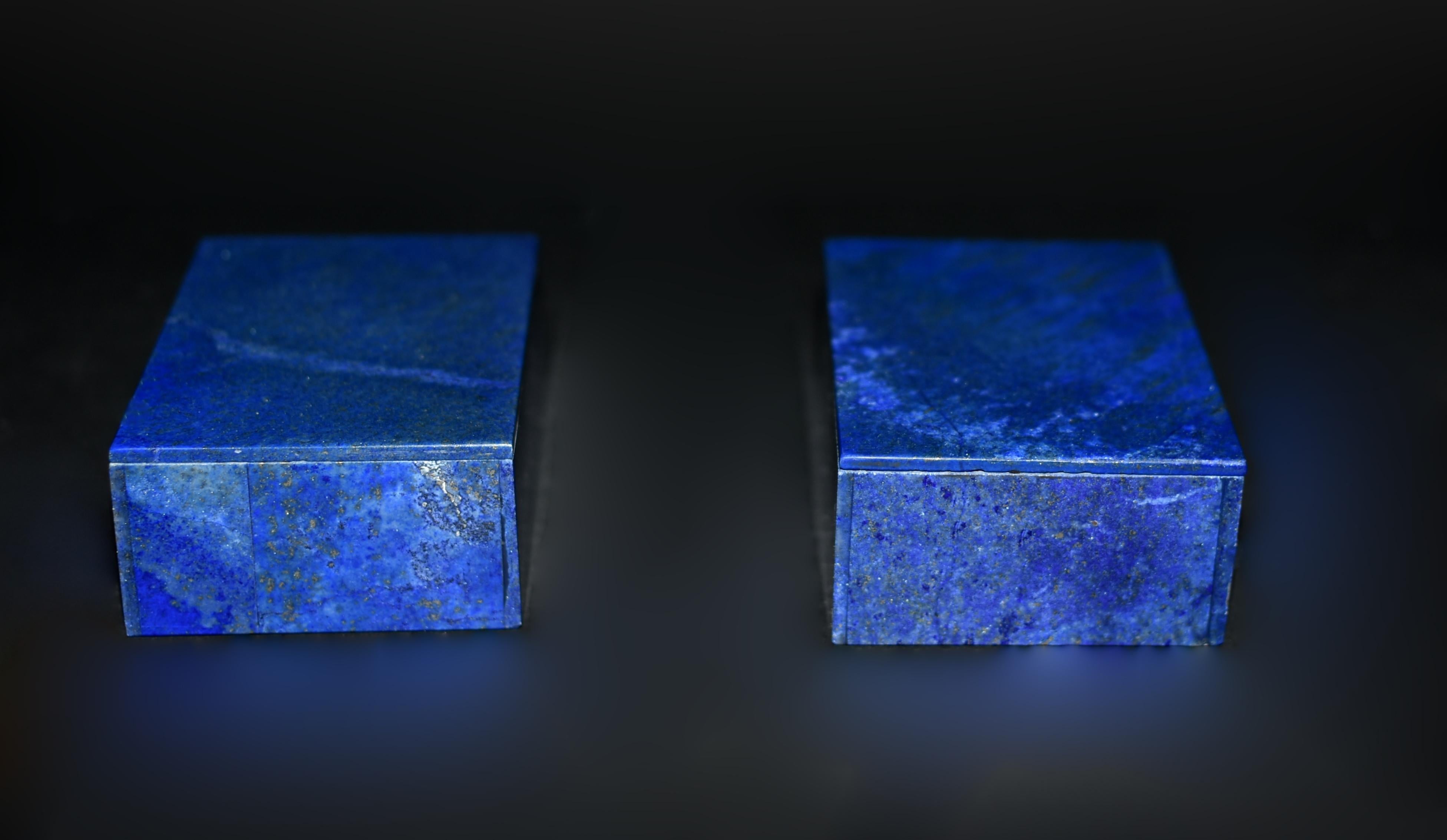 Hand-Crafted Pair Lapis Lazuli Boxes Golden Shower  For Sale