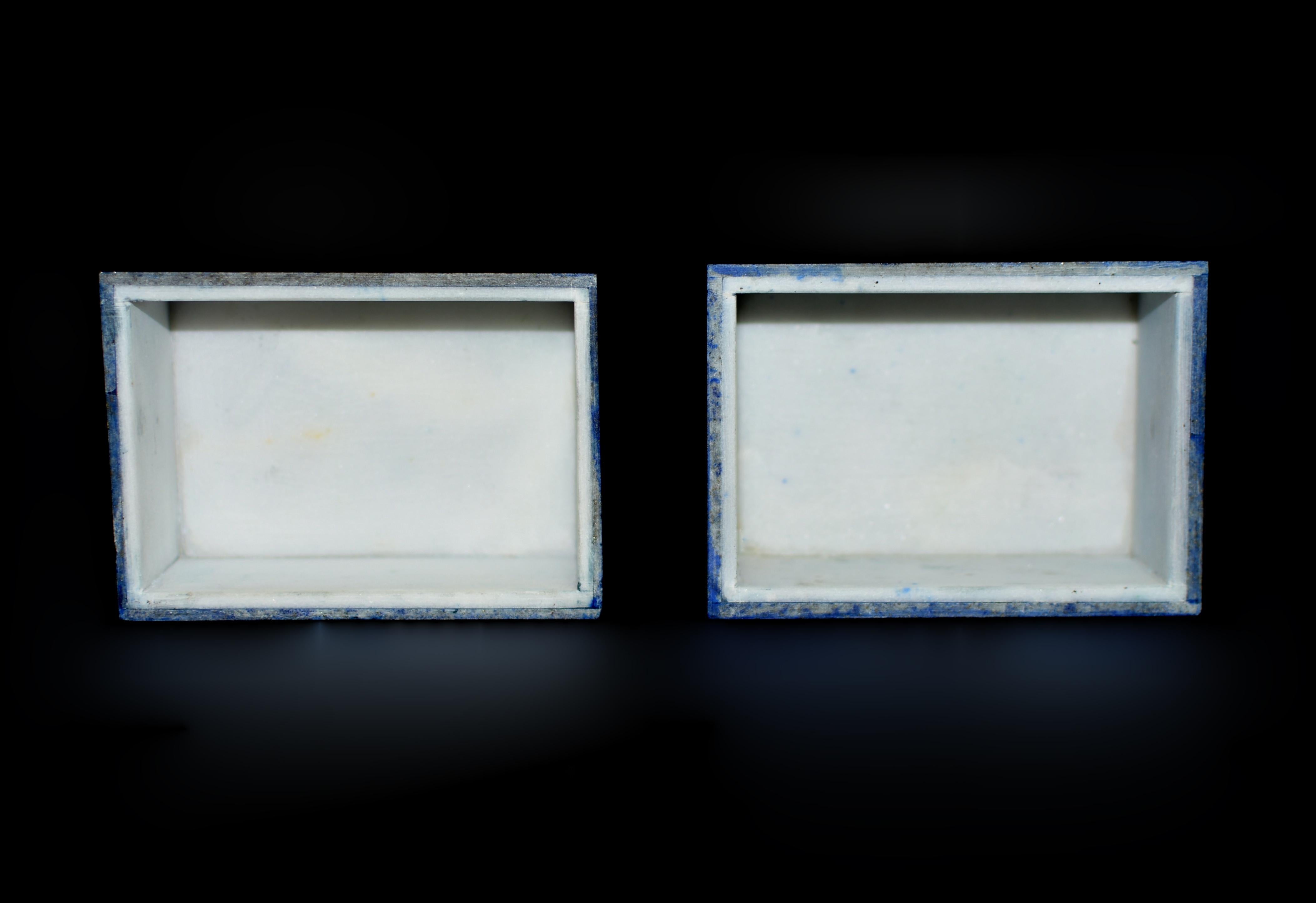 Pair Lapis Lazuli Boxes Golden Shower For Sale 1