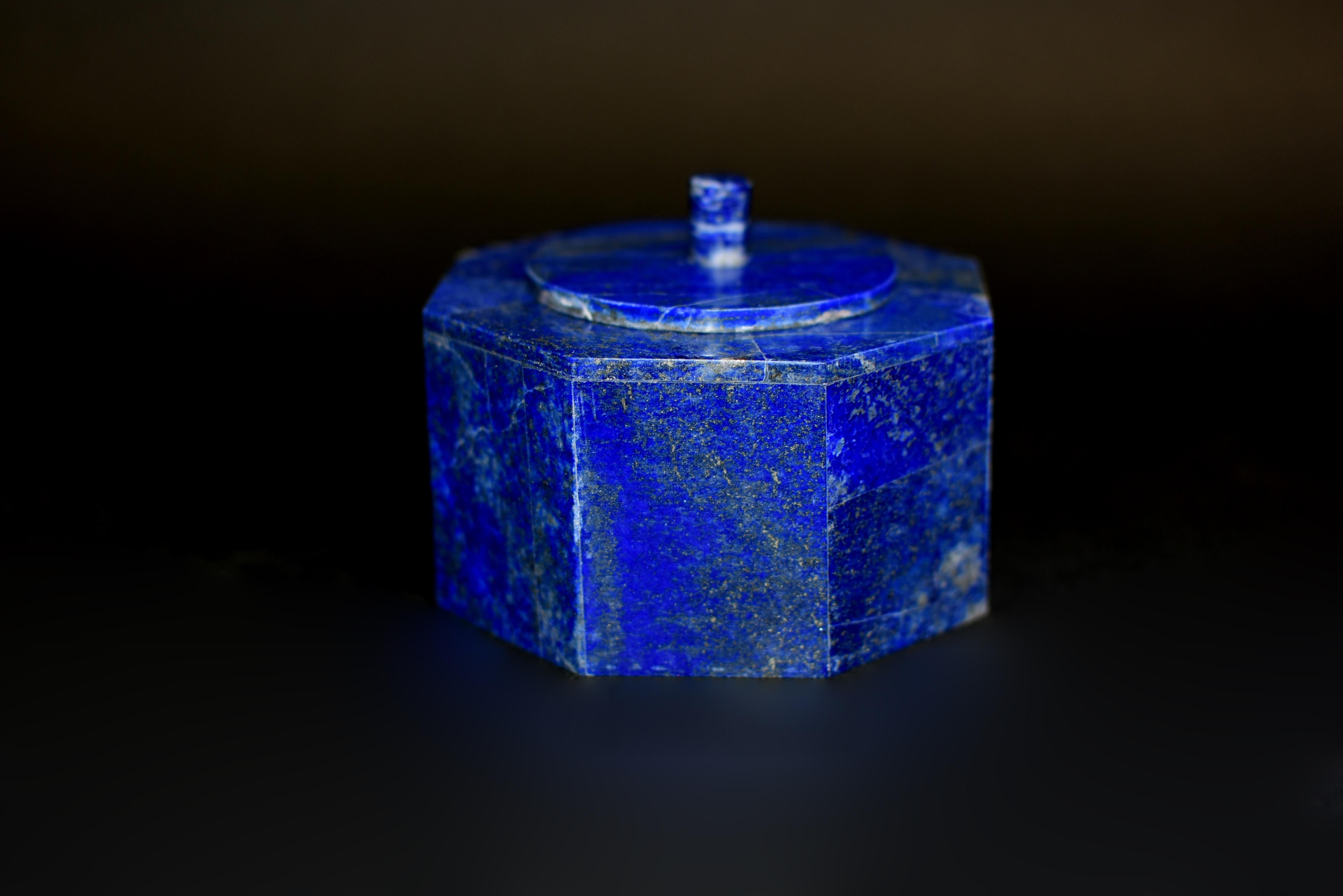 Paire de boîtes octogonales en lapis-lazuli de 4 pouces de qualité AAA en vente 3